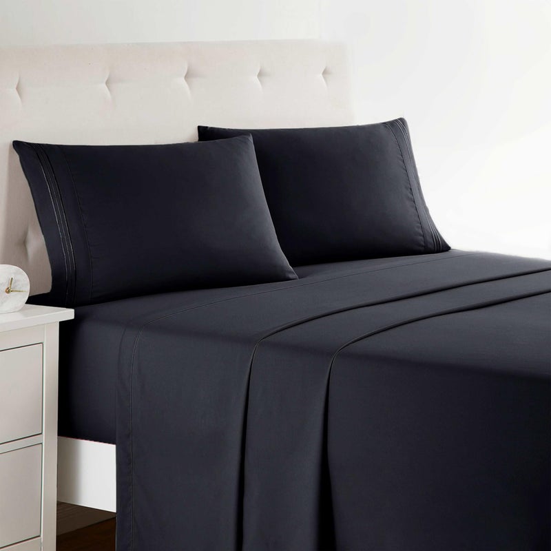 Clara Clark Bed Sheets, Premier 1800 Series 4 Piece Bed Sheet Set, Deep Pocket, Wrinkle, Fade, Stain Resistant, Luxury Soft Bedding Sheets & Pillowcases, Queen, Black - Image 1